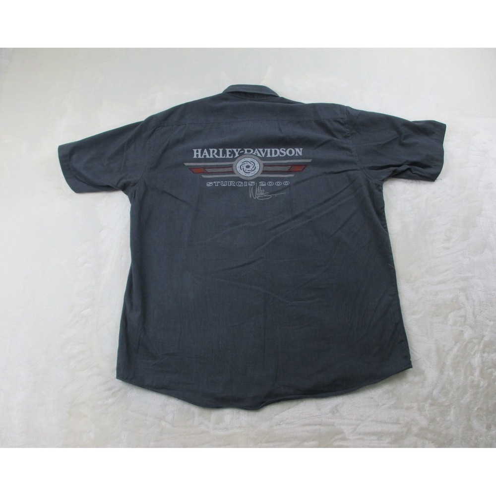 VINTAGE Harley Davidson Shirt Mens Large Gray Button Up Sturgis Willie G*